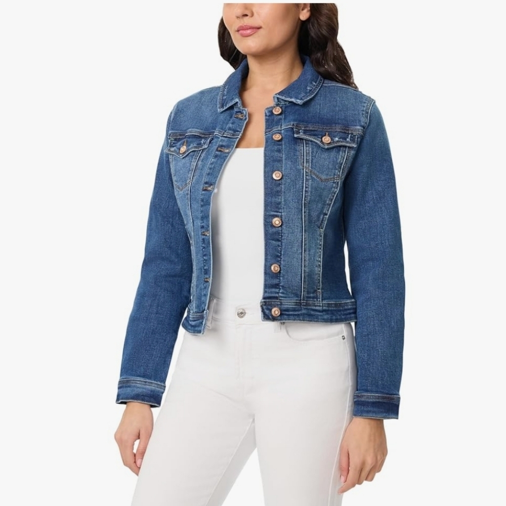 Kensie Jeans XL Denim Trucker Jacket Dark Wash Stretch Y2K Retro Grunge - Picture 6 of 10